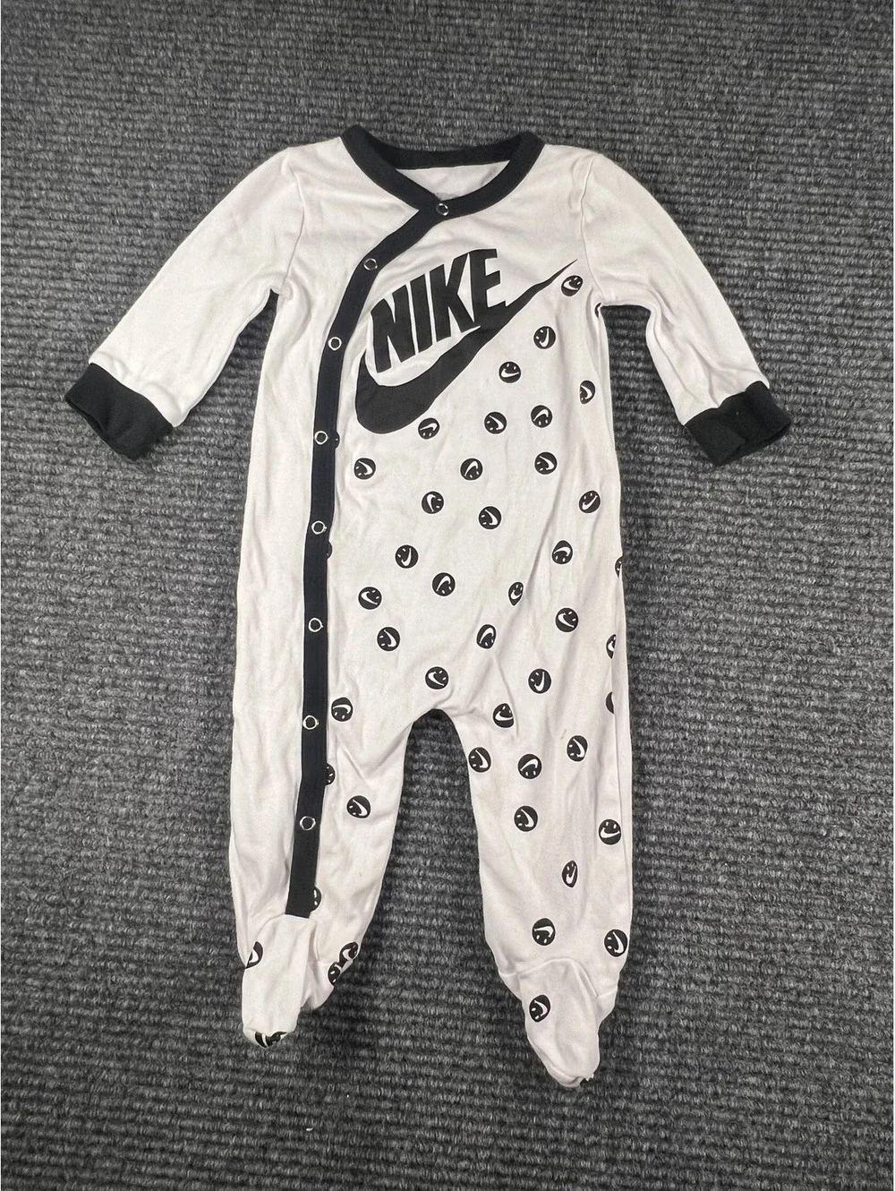 Nike Baby 6M White and Black Footed Sleeper Pajama with Smiley Face Print